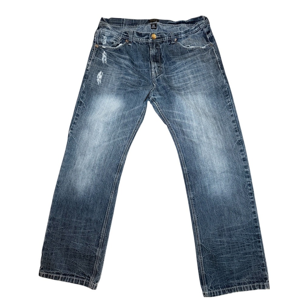 Southpole Jeans Mens 40 Blue Good Relaxed Fit Distressed Whiskered Denim